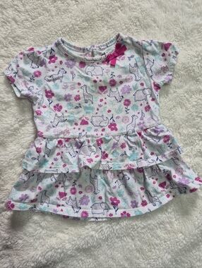 Carter's 18 Month White Ruffle Top with Pink & Purple Floral Animal Print